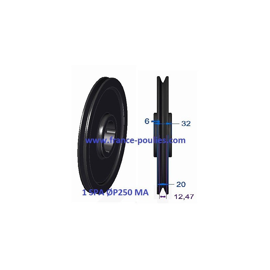poulie fonte 1 spa Øp250 pour moyeu amovible 