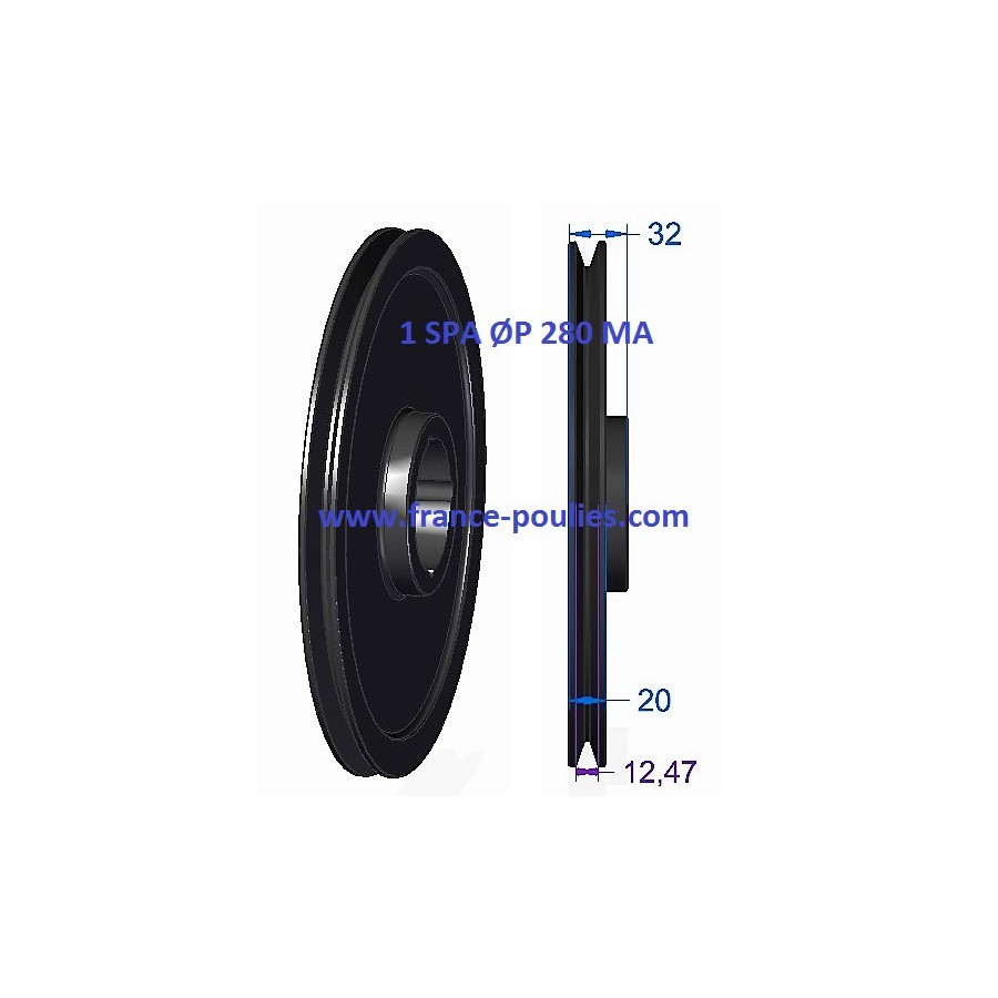 poulie fonte 1 spa Øp280 pour moyeu amovible 