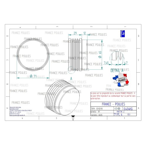 POULIE POLY-V ALU Øext 71 PL 4 DENTS