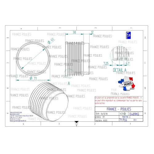 POULIE POLY-V ALU Øext 71 PL 6 DENTS