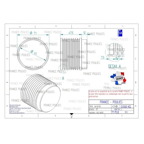 POULIE POLY-V ALU Øext 71 PL 8 DENTS