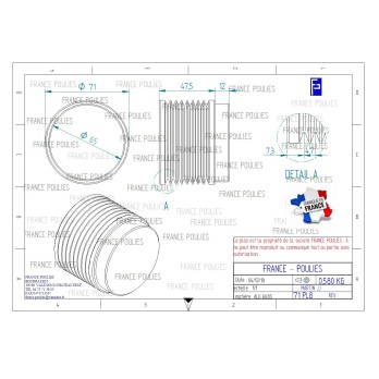 POULIE POLY-V ALU Øext 71 PL 8 DENTS