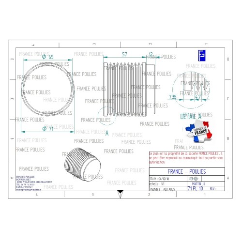 POULIE POLY-V ALU Øext 71 PL 10 DENTS