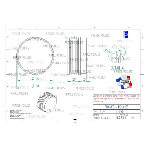 POULIE POLY-V ALU Øext 80 PL 4 DENTS