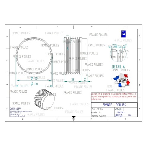 POULIE POLY-V ALU Øext 80 PL 6 DENTS