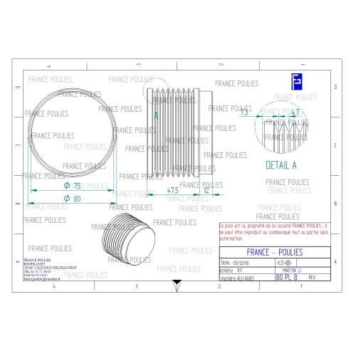 POULIE POLY-V ALU Øext 80 PL 8 DENTS