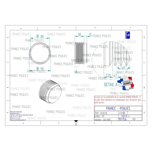 POULIE POLY-V ALU Øext 90 PL 6 DENTS