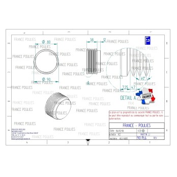 POULIE POLY-V ALU Øext 90 PL 6 DENTS