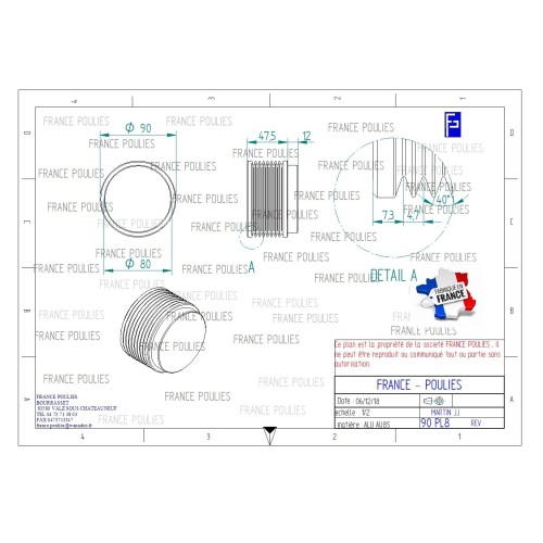 POULIE POLY-V ALU Øext 90 PL 8 DENTS