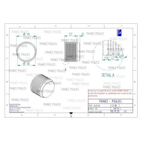 POULIE POLY-V ALU Øext 90 PL 10 DENTS
