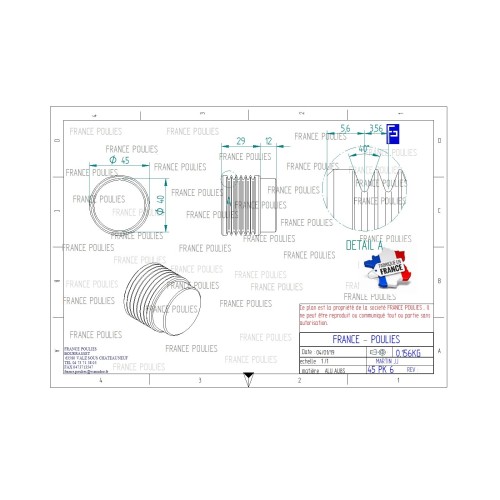 POULIE POLY-V ALU Øext 45 PK 6 DENTS