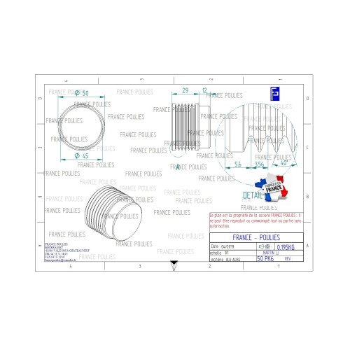 POULIE POLY-V ALU Øext 50 PK 6 DENTS