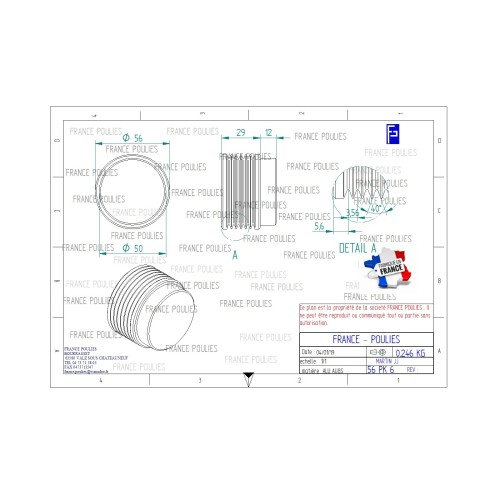 POULIE POLY-V ALU Øext 56 PK 6 DENTS